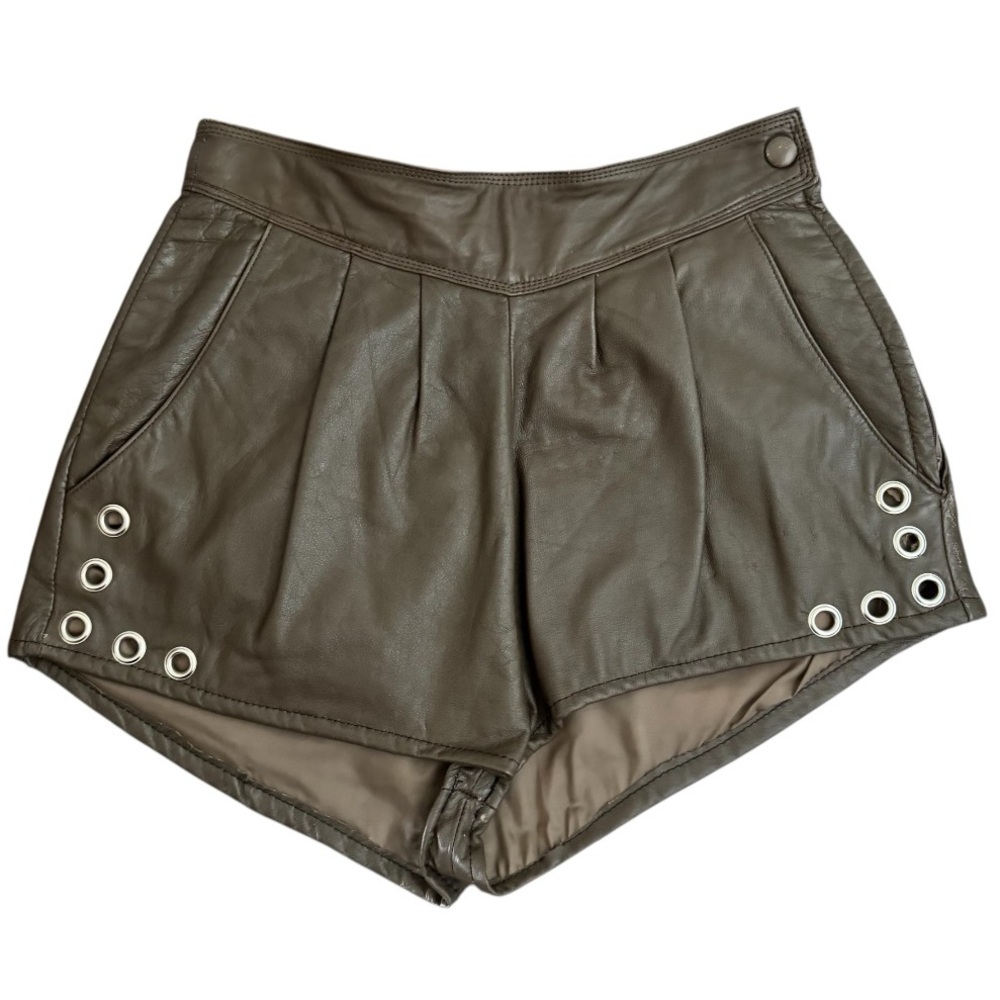 The Ragged Priest Brown Leather Grommet Shorts – Size Small